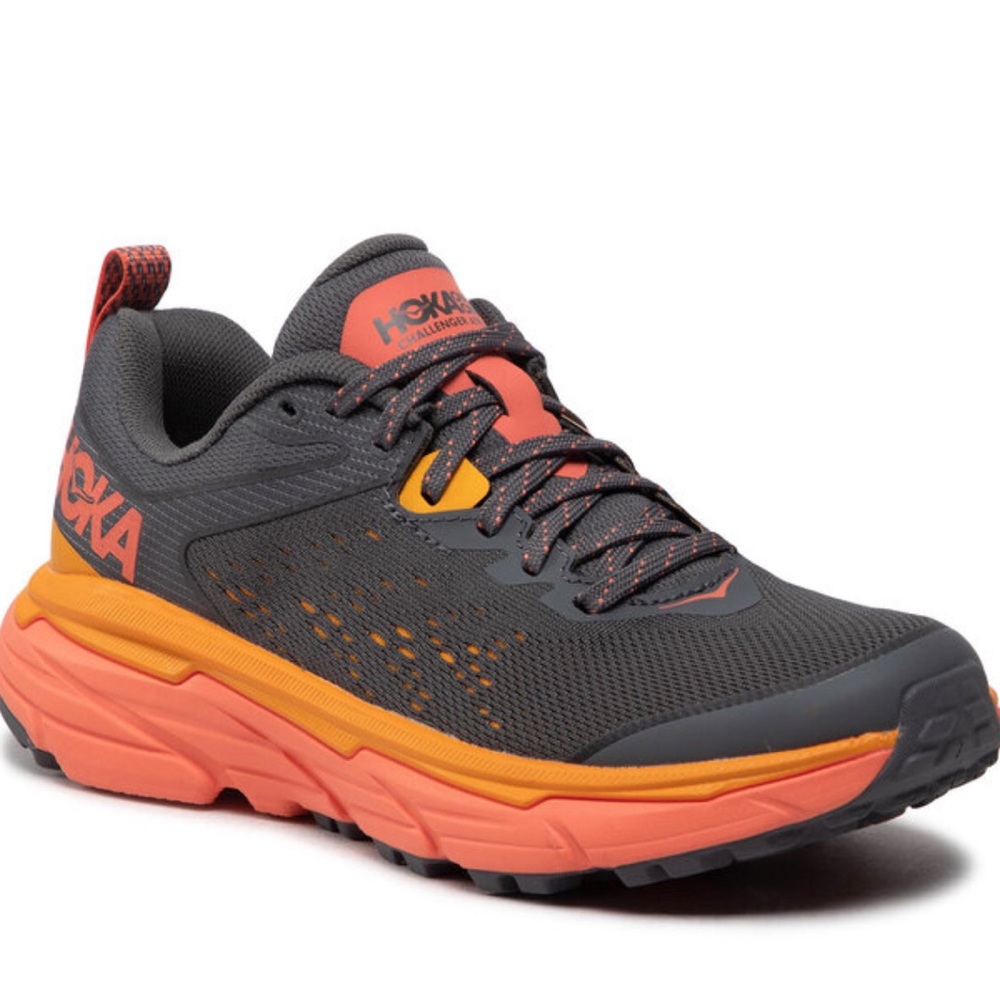 Hoka Trail Sneaker in Charcoal, Coral & Amber